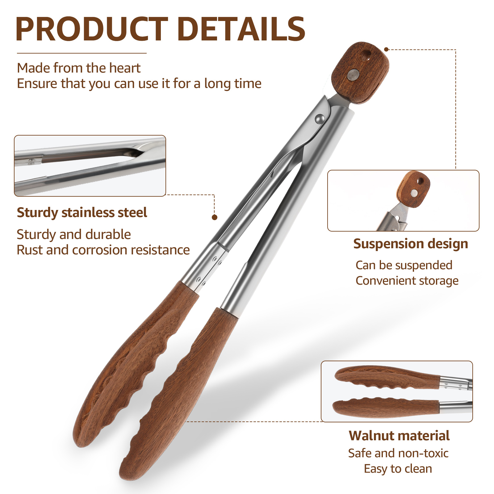 2/3 Pcs Food Tongs Walnut Wood - đánh giá và giá Kitchen Gadgets China