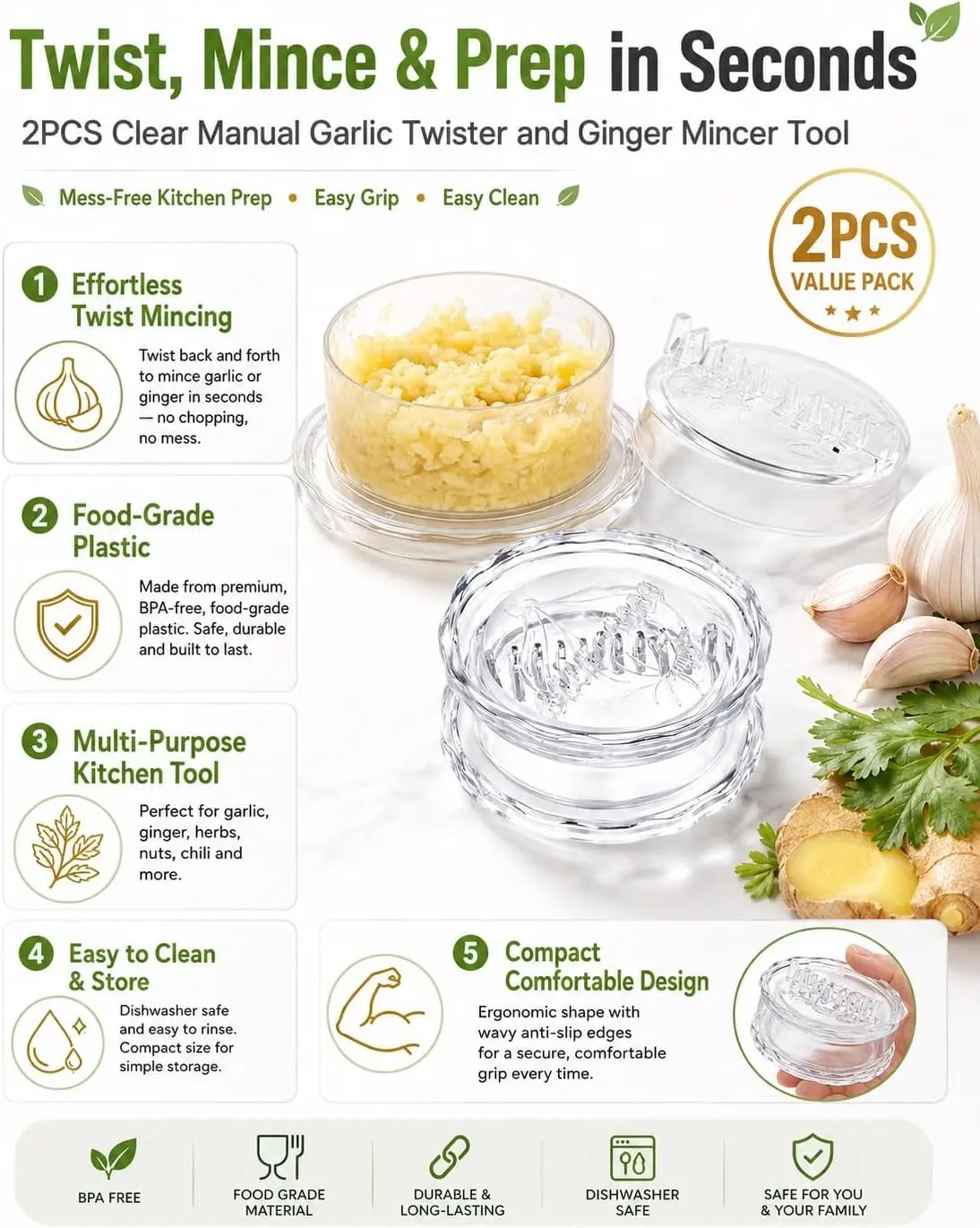 2PCS Clear Manual Garlic Twist - đánh giá và giá Manual Garlic Press